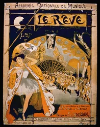 Advertentie voor de musical The Dream, in de Academie Nationale de Musique, gegraveerd door Gillot