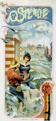 Reclame om van Parijs naar Oostende (België) te reizen: Oostende: 5 uur van Parijs, ca. 1900 (chromolithografie)