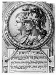 Alfonso I, de Strijder, en Urraca (gravure)