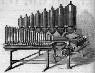 Amerikaans stoomorgel. Gravure in 