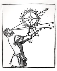 Een astrolabium, illustratie uit Cosmographia door Petrus Apianus (1495-1552), gepubliceerd in Parijs door Vivant Gualtherot, 1551