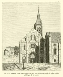 Oude kerk Sainte-Genevieve rond 1516, naar een tekening van Saint-Aulaire gepubliceerd door M A Lenoir