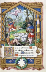Aankondiging aan de herders, uit een Getijdenboek gemaakt voor Francois I, c.1532-1540