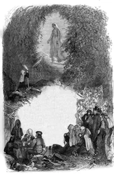 Verschijning van de Maagd Maria aan Bernadette Soubirous (1844-1879) in de grot van Lourdes, Hautes Pyrenees (65)