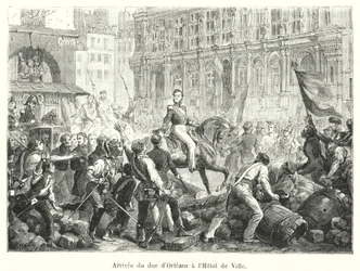Aankomst van de hertog van Orléans bij het stadhuis (gravure)