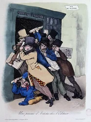 Kunstenaars belegeren de deur van de uitgever, c.1830