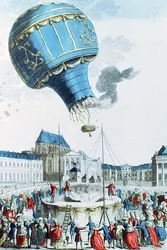 De opstijging van de Montgolfier broers heteluchtballon voor de koninklijke familie in Versailles in 1783