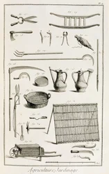 Assortiment van tuingereedschap, uit de Encyclopedie des Sciences et Metiers door Denis Diderot (1713-84) gepubliceerd ca. 1770