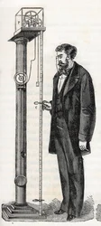Atwood-machine uitgevonden in 1784 door George Atwood (1745-1807) - Gravure in 