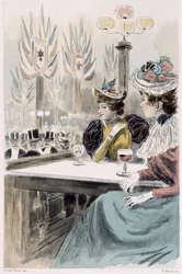 Au Moulin Rouge: vrouwen zittend voor een glas - in "Nos contemporains" door Octave Uzanne
