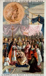 Doop en kroning van Clovis in de kathedraal van Reims, 25 december 496, door de heilige Remigius, bisschop van Reims.