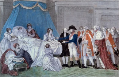 Geboorte van de Koning van Rome Napoleon II (Francois Charles Joseph Napoleon Bonaparte) (1811-1832): ceremonie van de geboorteakte van de zoon van keizer Napoleon I (1769-1821) in het Palais des Tuileries op 20/03/1811