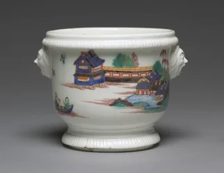 Flessenkoeler, vervaardigd door Saint Cloud Porselein Fabriek, Frankrijk, ca. 1725-1735