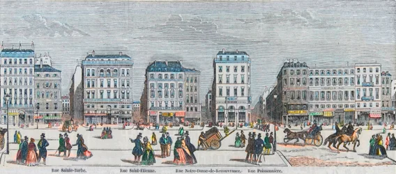 Boulevard Poissonniere - Rue Saint Barbe - Rue Saint Etienne - Rue Notre Dame de Reouvrance - Rue Poissonniere - Gravure in "Tableau-de-Paris" door Edmond Texier 1852