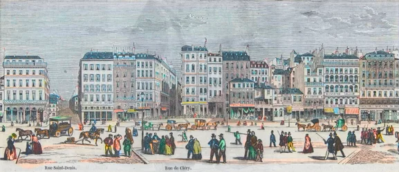 Boulevard Saint-Denis en Boulevard Bonne-Nouvelle - Rue Saint-Denis - Rue de Clery - Gravure in 