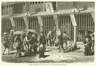 Apothekerswinkel in Yedo (gravure)