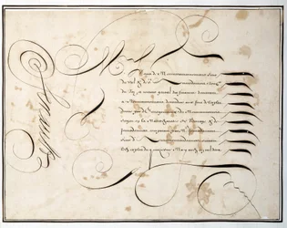 Calligrafie: Manuscriptkaart van financiële rondte rond de tweede helft van de 17e eeuw door Louis Senault