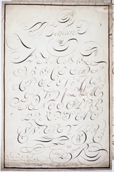 Calligrafie: Plaat van hoofdletters genaamd major batardes, gecalligrafeerd op 5 april
