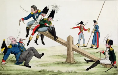 Karikatuur van Louis XVIII, Napoleon en de bondgenoten tijdens de Cent-Jours in 1815