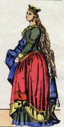 Karolingische dynastie: Portret van Judith van Beieren, koningin van de Franken, vrouw van Lodewijk I de Vrome. Epinal afbeelding.