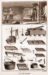 Cartonnier - werkplaats voor het maken van karton - La Grande Encyclopedie, ou Dictionnaire Raisonne des Sciences, des Arts et des Metiers door Denis Diderot en Jean d