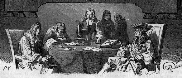 Censuur: Onder het Ancien Régime wordt de dienst die particuliere correspondentie om veiligheidsredenen onderzoekt het „Zwarte Kabinet“ genoemd. Gravure uit de 19e eeuw.