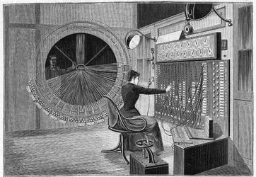 Centraal kantoor van de Theatrophone in Parijs in 1892