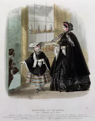 Liefdadigheid in een banketbakkerij, illustratie uit Moniteur de la Mode, 1852