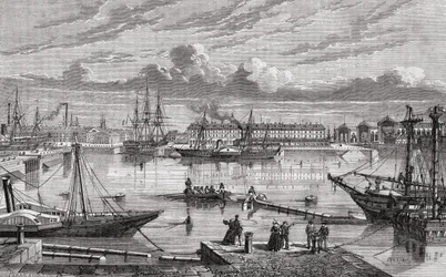 Cherbourg in de 18e eeuw, gegraveerd door Le Breton naar Pibaraud, uit 