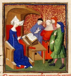 Christine geeft les, MS Harley 4431, f.259v, Frankrijk, c.1410-14