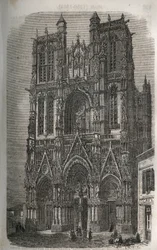 Kerk Saint-Vulfran (Saint Vulfran) voormalige collegiale in Abbeville in het departement van de Somme in Frankrijk - gravure in 