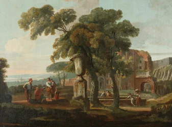 Klassiek landschap met urn, ca. 1700