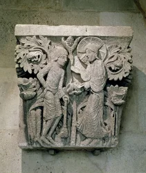 Kolomkapiteel met Christus en Jacobus de Mindere, c.1125-30 (kalksteen)