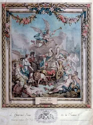 Herdenking van de kroning van Lodewijk XVI (1754-1793) in Reims op 11/06/1775. Gravure. Parijs. Bibliotheek van het Arsenaal