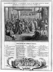 Wijding en kroning van Henri IV (1553-1610) in de kathedraal van Chartres op 27 januari 1594, eind 16e eeuw