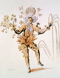 Kostuumontwerp voor de vier elementen in een 17e-eeuws hofballet (facsimile gemaakt door Guillaumot fils)