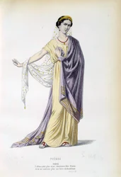 Kostuum voor het personage van Phedre in het stuk met dezelfde naam door Jean Racine (1639-1699) 19e eeuw Parijs, Franse komedie