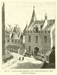 Binnenplaats van de Heilige Kapel in 1630, volgens een tekening van F. Stella, prentenkabinet