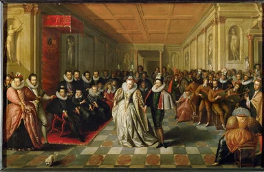 Hofbal in het Palais du Louvre ter gelegenheid van het huwelijk van Anne, Duc de Joyeuse ...