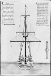 Dwarsdoorsnede in de grootste breedte van een bewapend en uitgerust schip, illustratie uit de Atlas de Colbert, plaat 44