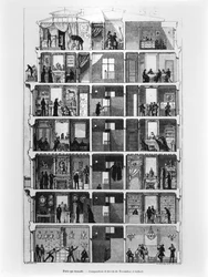 Doorsnede van een Parijs gebouw, illustratie uit Le Magasin Pittoresque, 1883