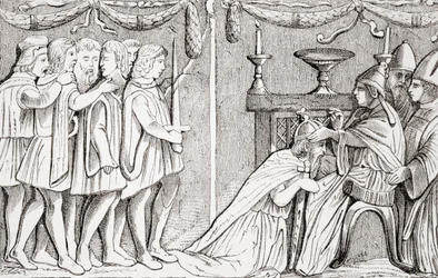 Kroning van Sigismund als Heilige Roomse Keizer door paus Eugenius IV in 1433, uit L
