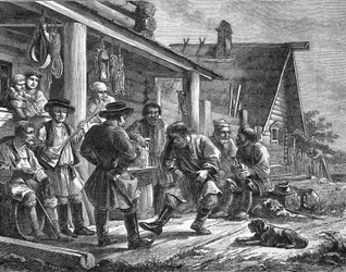 Russische dorpsdans. Gravure door Durand naar een Russische prent.