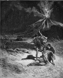 Dood van Gaius Plinius Secundus de Oudere. Plinius de Oudere (23-79), natuuronderzoeker en Latijnse schrijver (Tijdens de uitbarsting van de Vesuvius; in 79 haatte hij het om daarheen te rennen om dit fenomeen te observeren; maar, te dicht bij de vulkaan g