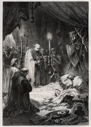 Dood van Sint Louis in Tunis op 25 augustus 1270 - Dood van St Louis (tijdens de 7e kruistocht, op 25 augustus 1270) - gravure uit 