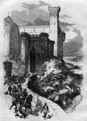 Vertrek van Lodewijk I genaamd de Vrome naar Rome. Gravure in "Histoire des papes-kings-queens-et-empereurs a travers les centuries" door Maurice Lachatre