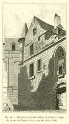 Laatste resten van het college van Cluny op de hoek van rue de Cluny en rue des Gres, 1848