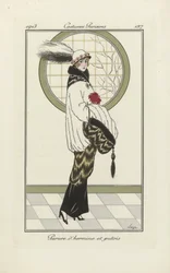 Ontwerp voor Hermelijn en Bunzing Ensemble, uit Costumes Parisien, pub.1913