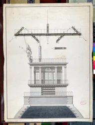 Ontwerp voor een Chappe telegraafstation voor een van de koepels van het Louvre, Parijs, begin 19e eeuw