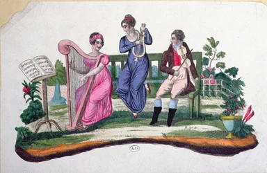Ontwerp voor een waaier met een buitenscène, ca. 1830